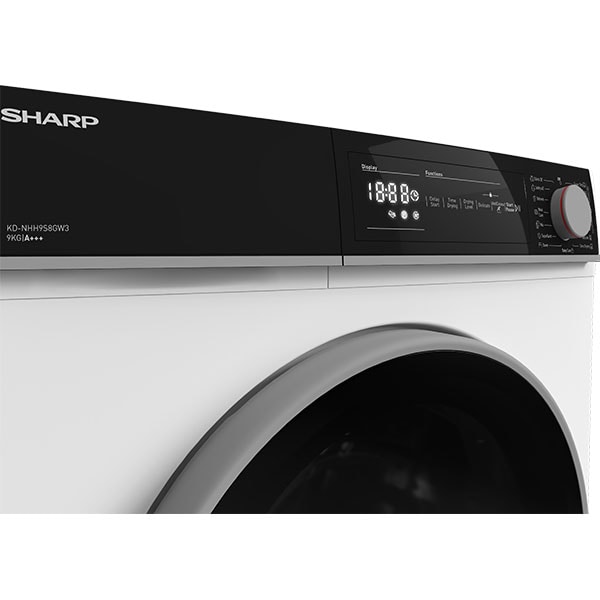 Uscator de rufe SHARP KD-NHH9S8GW3-EE, Pompa de caldura, Motor Inverter, 9 kg, 15 programe, Clasa A+++, alb