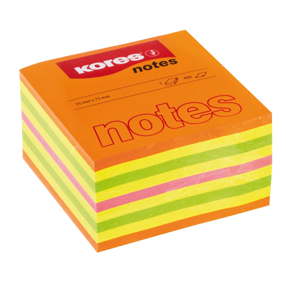 Notite adezive KORES, 450 file, 75 x 75mm, diverse culori