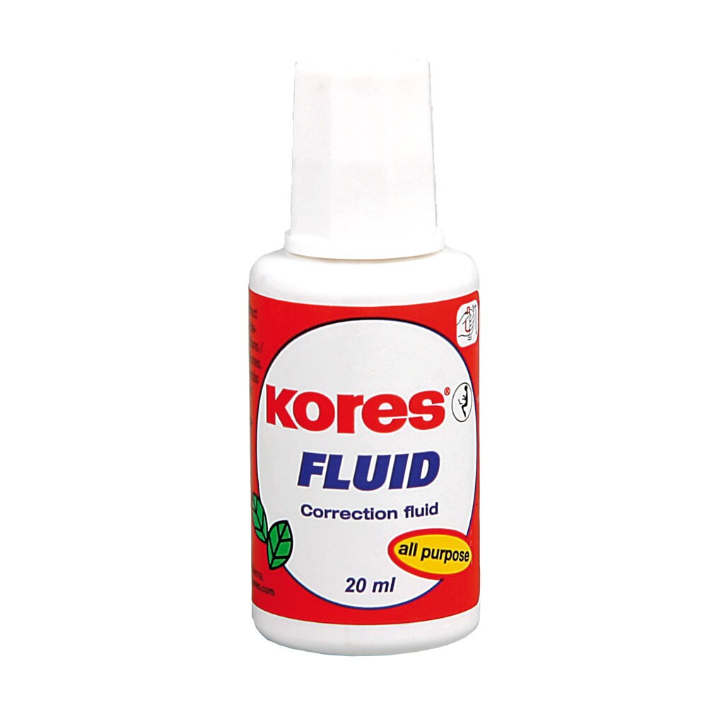 Corector fluid KORES, 20 ml, pe baza de solvent, aplicator cu perie