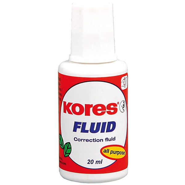 Corector fluid KORES, 20 ml, pe baza de solvent, aplicator cu perie