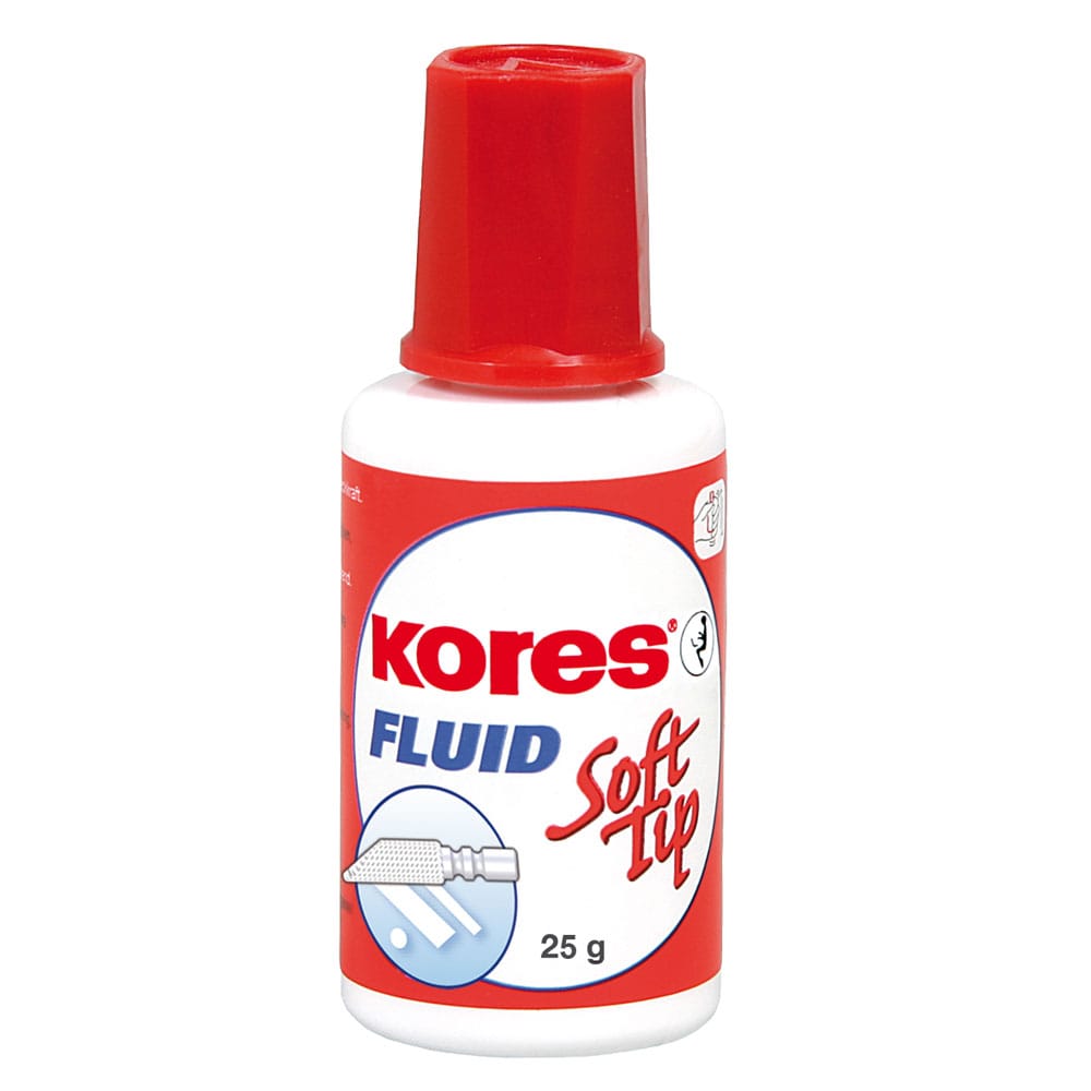 Corector fluid KORES, 20 ml, pe baza de solvent, aplicator cu burete