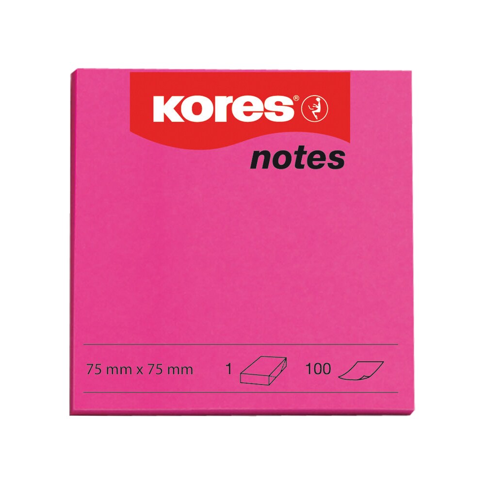 Notite adezive KORES, 100 file, 75 x 75mm, rosu