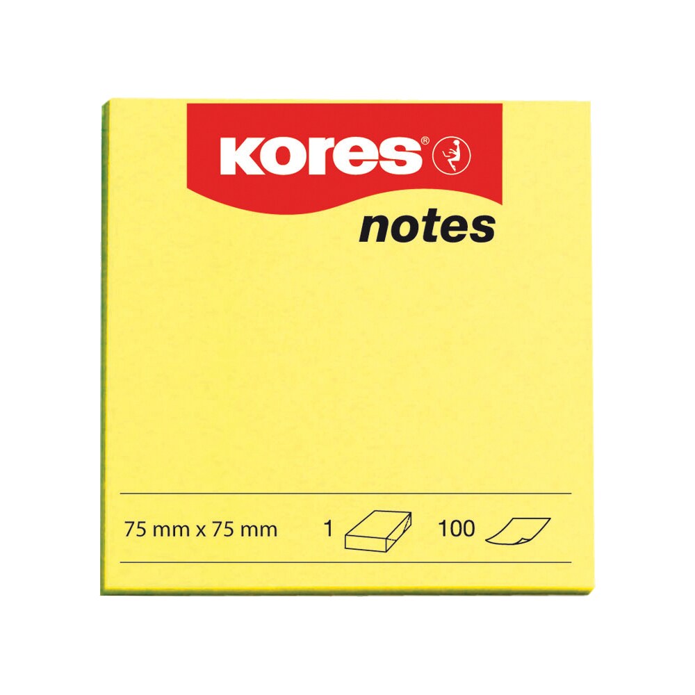 Notite adezive KORES, 100 file, 75 x 75mm, galben
