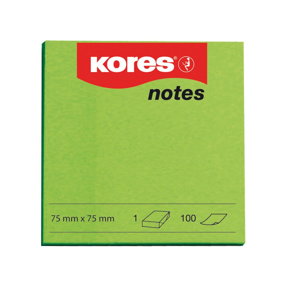 Notite adezive KORES, 100 file, 75 x 75mm, verde
