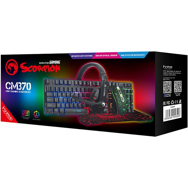 Kit Gaming 4 in 1 MARVO CM370, tastatura, casti, mouse, mousepad, negru