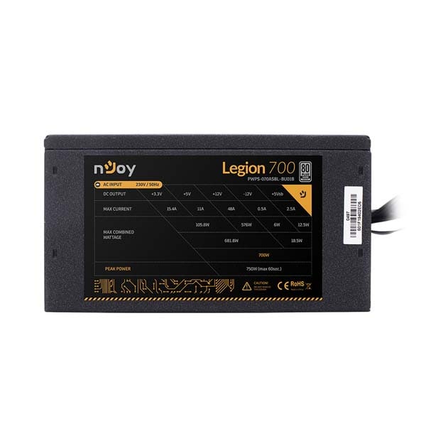 Sursa PC NJOY Legion 700, 700W, 140mm, 80 Plus Silver, Semi Modular