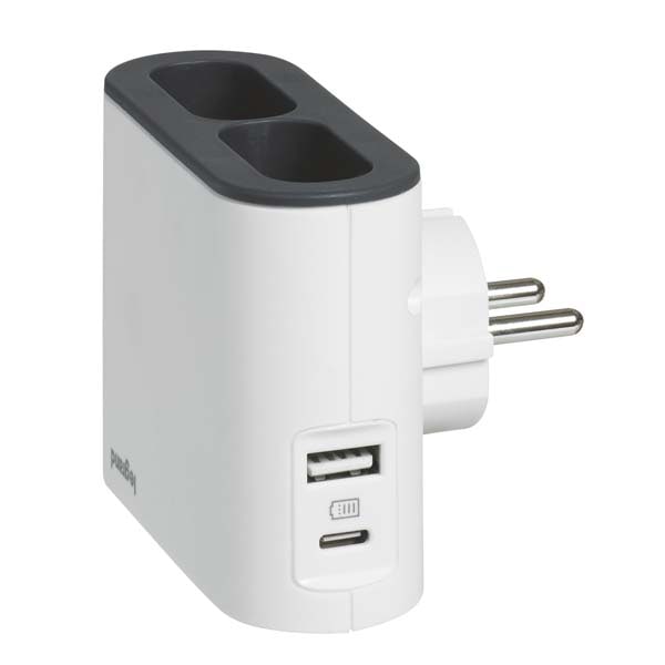 Adaptor priza LEGRAND L049401, 2 prize, 2 x USB, alb