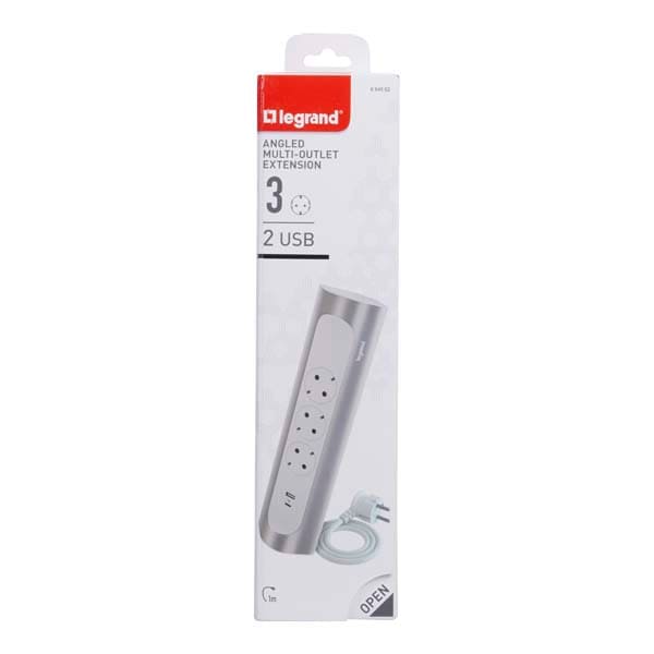 Prelungitor cu protectie LEGRAND L694502, 3 prize, 2 x USB, 1m, alb