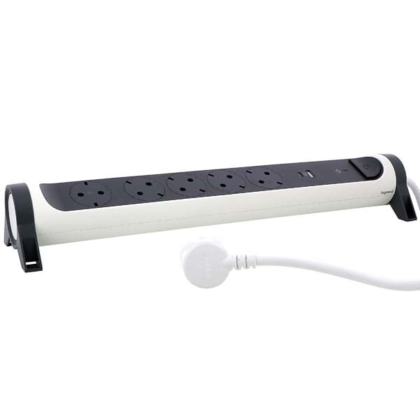 Prelungitor cu protectie LEGRAND L694510, 5 prize, 2 x USB, 1.5m, alb-gri inchis