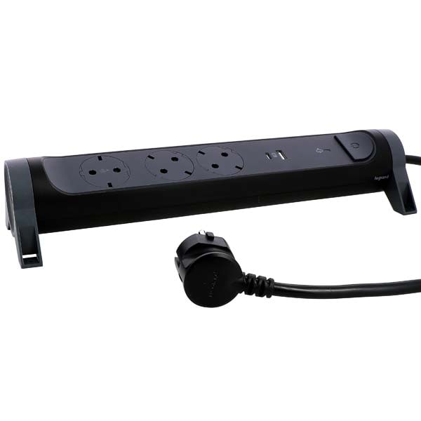 Prelungitor cu protectie LEGRAND L694512, 3 prize, 2 x USB, 1.5m, negru