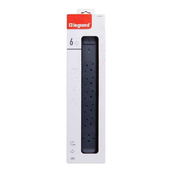 Prelungitor cu protectie LEGRAND L694513, 6 prize, 1.5m, negru-gri inchis