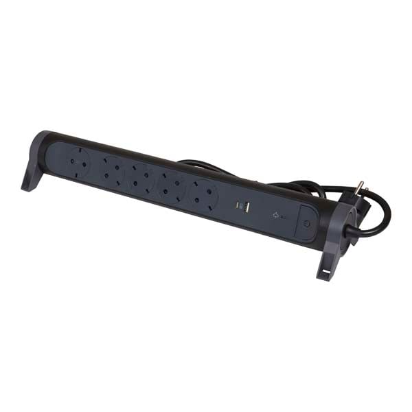 Prelungitor cu protectie LEGRAND L694514, 5 prize, 1 x USB, 1.5m, negru-gri inchis