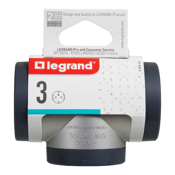 Adaptor priza LEGRAND L694523, 3 prize, gri inchis