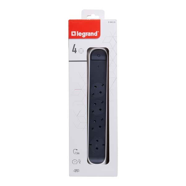 Prelungitor cu protectie LEGRAND L694525, 4 prize, 1.5m, alb-gri inchis