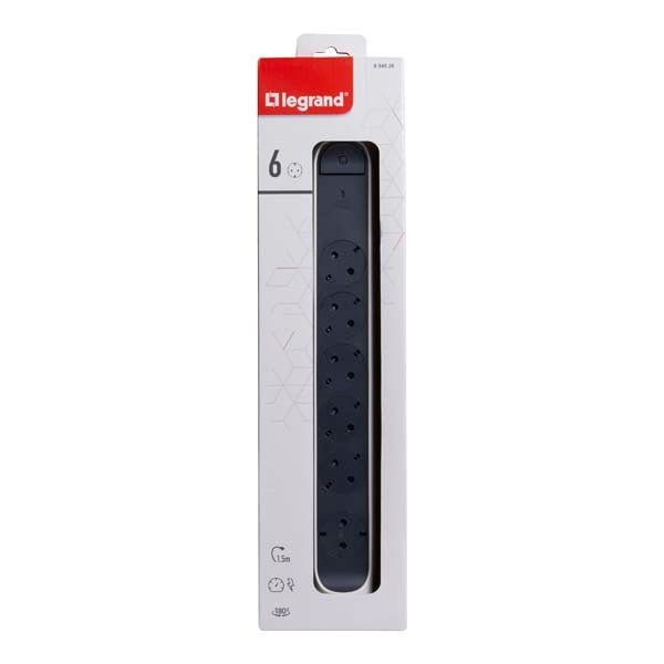 Prelungitor cu protectie LEGRAND L694526, 6 prize, 1.5m, alb-gri inchis