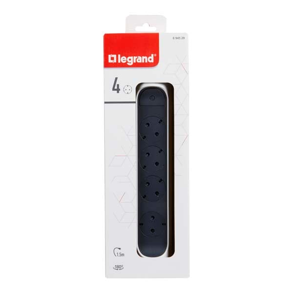 Prelungitor cu protectie LEGRAND L694529, 4 prize, 1.5m, alb-gri inchis
