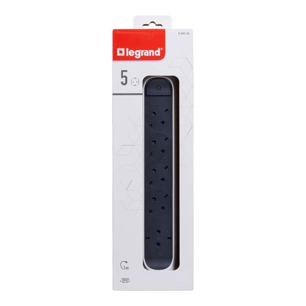 Prelungitor cu protectie LEGRAND L694538, 5 prize, 3m, alb-gri inchis