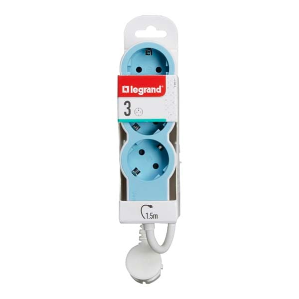 Prelungitor cu protectie LEGRAND L694551, 3 prize, 1.5m, alb-albastru