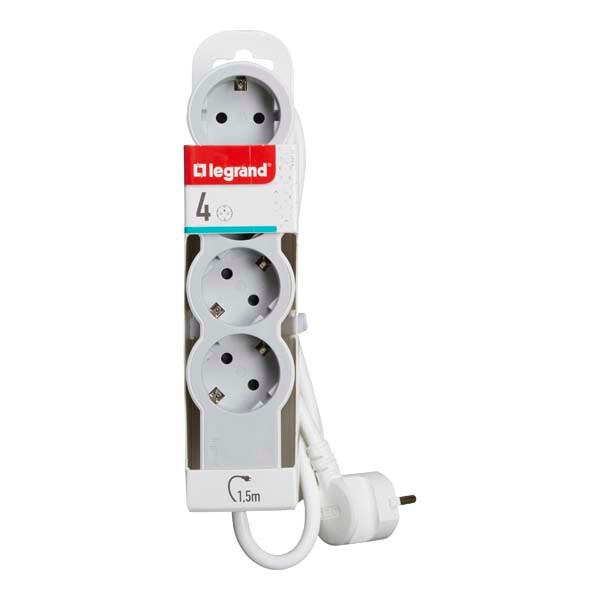 Prelungitor cu protectie LEGRAND L694552, 4 prize, 1.5m, alb-gri deschis