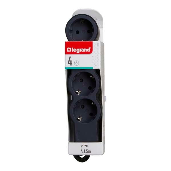 Prelungitor cu protectie LEGRAND L694553, 4 prize, 1.5m, negru-gri inchis