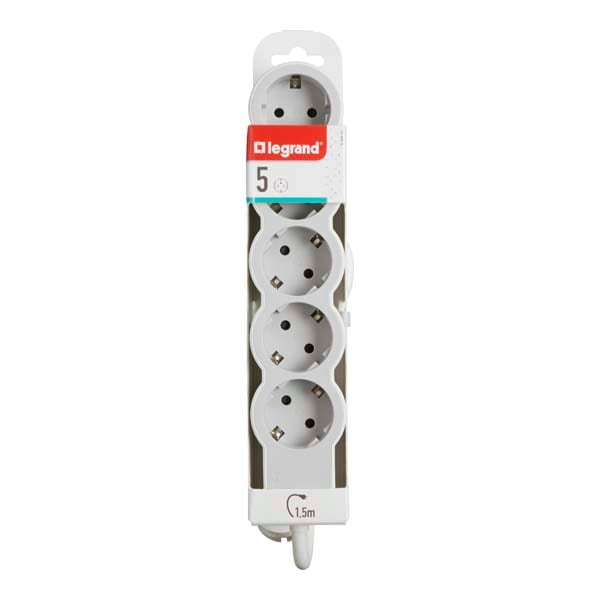 Prelungitor cu protectie LEGRAND L694555, 5 prize, 1.5m, alb-gri deschis