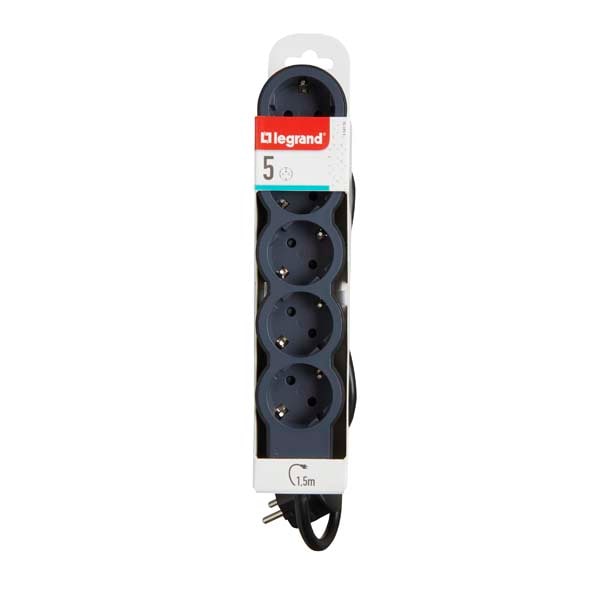 Prelungitor cu protectie LEGRAND L694556, 5 prize, 1.5m, negru-gri inchis