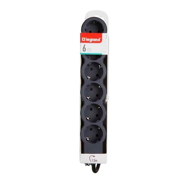 Prelungitor cu protectie LEGRAND L694558, 6 prize, 1.5m, negru-gri inchis
