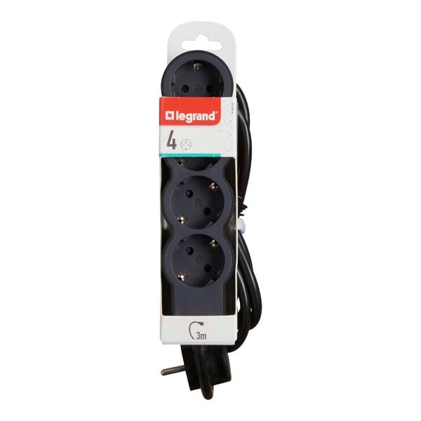 Prelungitor cu protectie LEGRAND L694562, 4 prize, 3m, negru-gri inchis