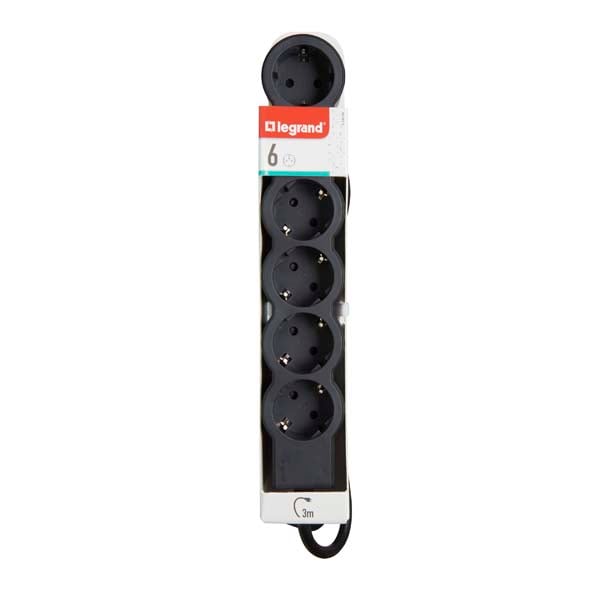Prelungitor cu protectie LEGRAND L694566, 6 prize, 3m, negru-gri inchis