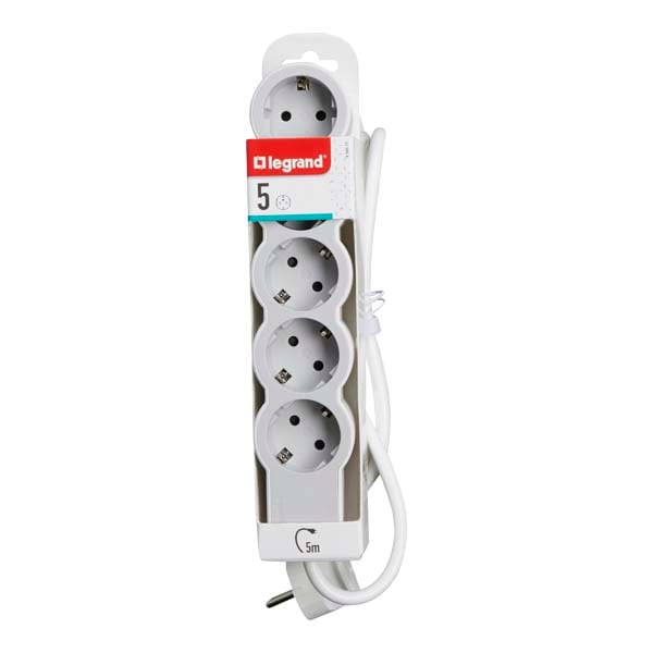 Prelungitor cu protectie LEGRAND L694571, 5 prize, 5m, alb-gri deschis