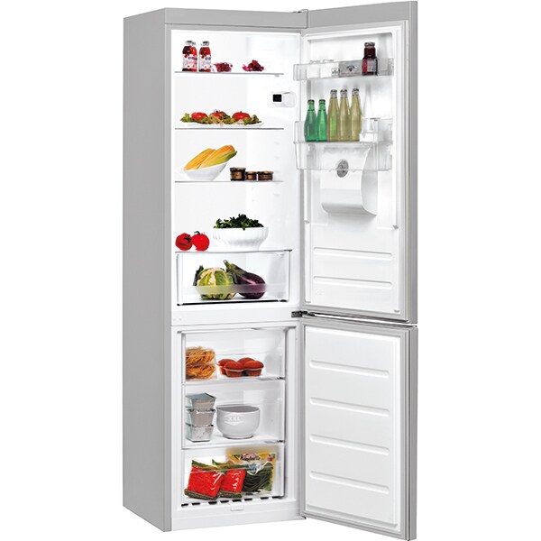Combina frigorifica INDESIT LI8 S1E S AQUA, 334 l, H 188.9 cm, Clasa F, Dozator apa, argintiu