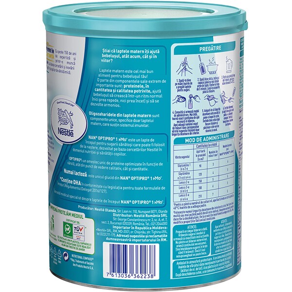 Formula speciala de lapte NESTLE NAN Optipro 1 HM-O 12358910, 0 luni+, 800g