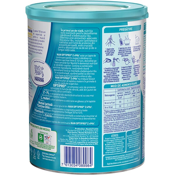 Lapte praf NESTLE NAN Optipro 2 HM-O 12426533, 6 luni+, 800g