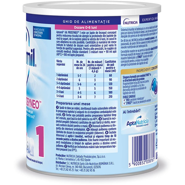 Formula speciala de lapte APTAMIL HA1 629674, 0-6 luni, 400g