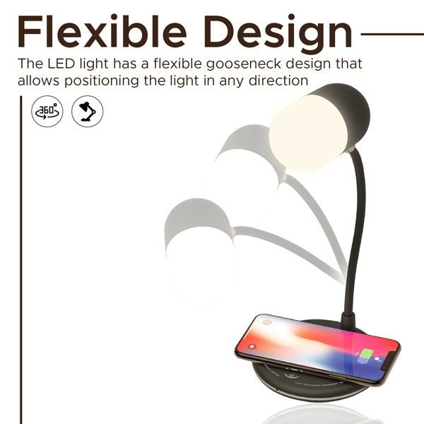 Lampa de birou multifunctionala PROMATE LumiQi, Boxa Bluetooth 3W, Incarcator Qi Wireless, negru