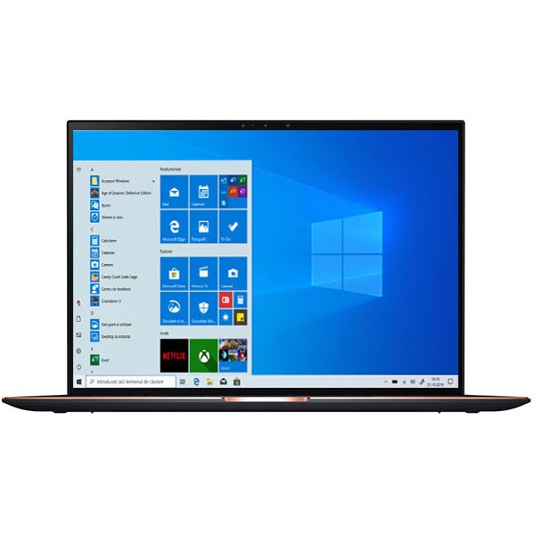 Laptop ASUS ZenBook S UX393EA-HK012T, Intel Core i7-1165G7 pana la 4.7GHz, 13.9" Touch, 8GB, SSD 512GB, Intel Iris Xe Graphics, Windows 10 Home, negru