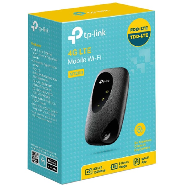 Router Wireless portabil TP-LINK M7200, 4G LTE 150Mbps, Wi-Fi Single-Band 300Mbps, Micro USB, negru