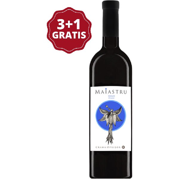 Vin rosu demisec Crama Oprisor Maiastru Merlot, 0.75L, 3+1 sticle