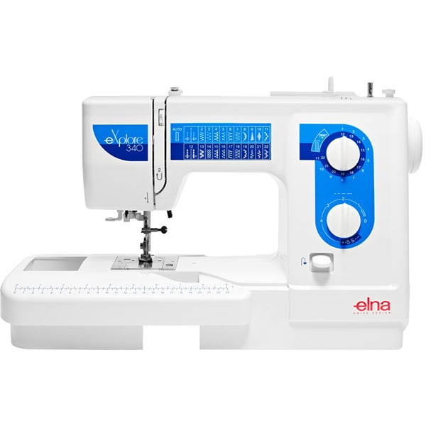 Masina de cusut ELNA Explore 340, 850imp/min, 25 programe, alb-albastru