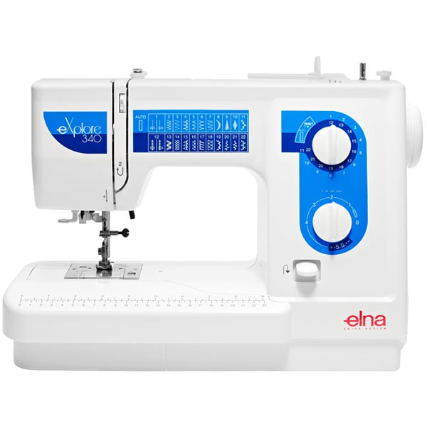 Masina de cusut ELNA Explore 340, 850imp/min, 25 programe, alb-albastru