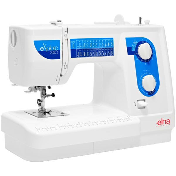 Masina de cusut ELNA Explore 340, 850imp/min, 25 programe, alb-albastru