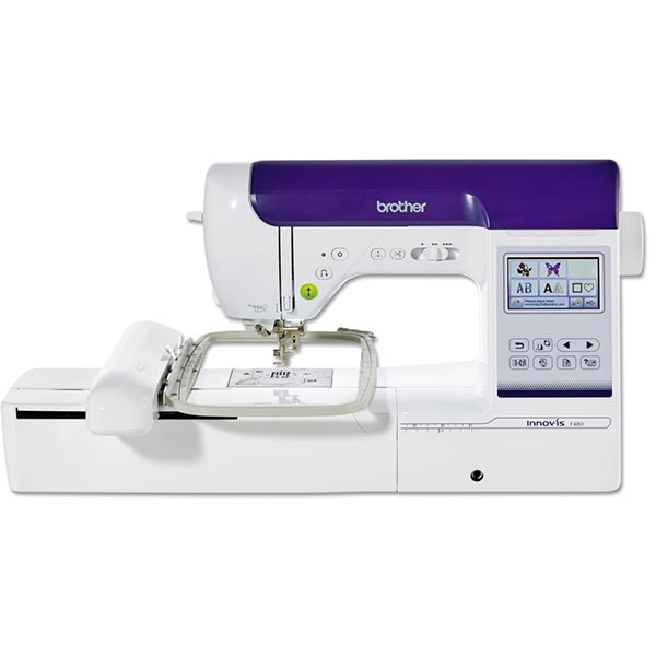 Masina de cusut si brodat BROTHER Innov-is F480, 182 programe, 138 modele broderie, arie 13 x 18 cm, 850 imp./min, alb-albastru 