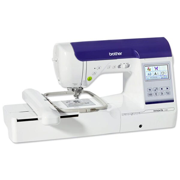 Masina de cusut si brodat BROTHER Innov-is F480, 182 programe, 138 modele broderie, arie 13 x 18 cm, 850 imp./min, alb-albastru 