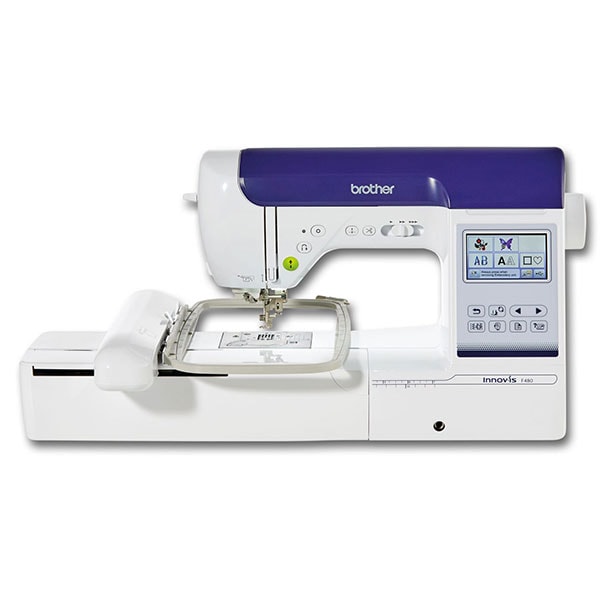 Masina de cusut si brodat BROTHER Innov-is F480, 182 programe, 138 modele broderie, arie 13 x 18 cm, 850 imp./min, alb-albastru 
