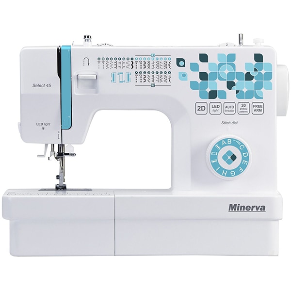Masina de cusut MINERVA Select45, 30 programe, 850 imp/min, alb-albastru