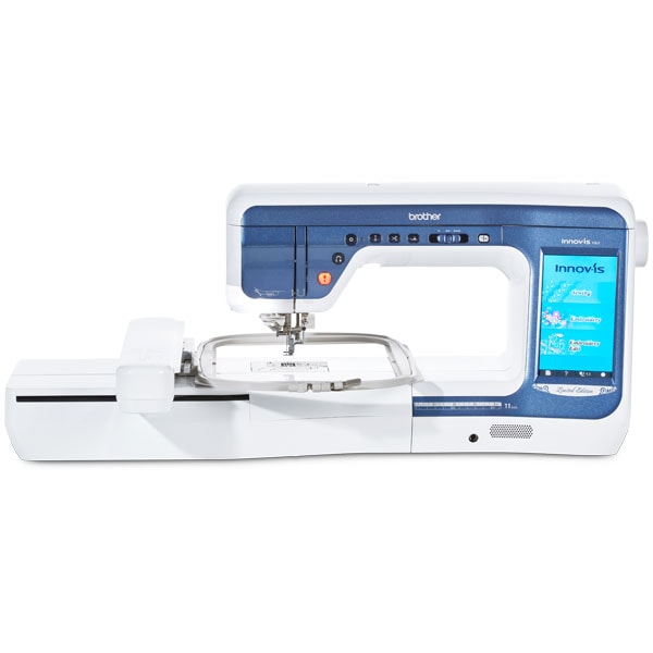 Masina de cusut si brodat BROTHER Innov-is V5LE, 514 programe, 224 modele broderie, arie 30 x 20 cm, 1050 imp./min, alb-albastru