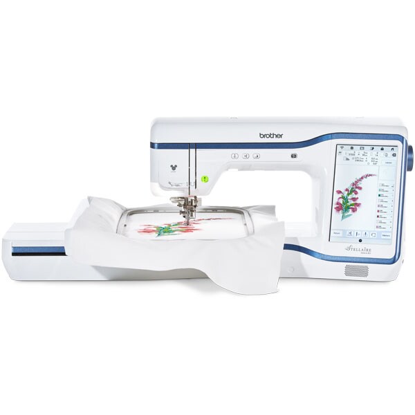 Masina de brodat BROTHER Stellaire Innov-is XE1, 727 modele broderie, arie 36 x 24 cm, 1050 imp./min, alb-albastru
