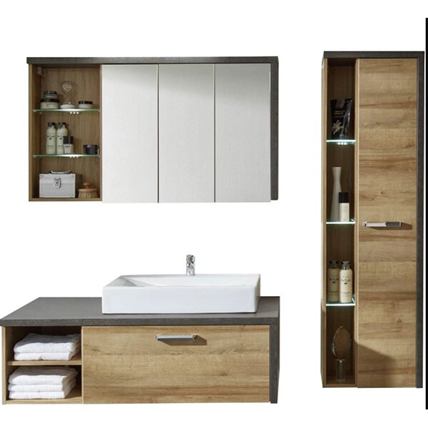 Set masca si lavoar Woodart Mara, 100 x 46 x 50 cm, antracit-maro