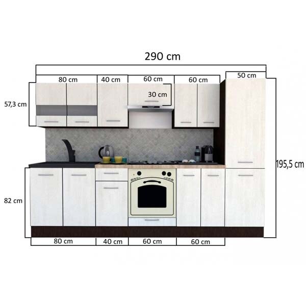 Mobila bucatarie Marina New 4A1 290 Wenge-Decor K001, 290 x 60 x 195.5 cm