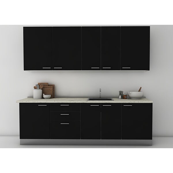 Mobila bucatarie Dora, negru mat, 264 x 60 x 241 cm